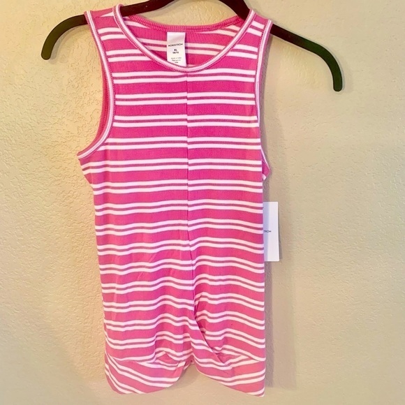 NWT Tank Top XL (14/16 Girls) Nordstrom Pink White Stripes Ribbed Tank - Picture 1 of 13